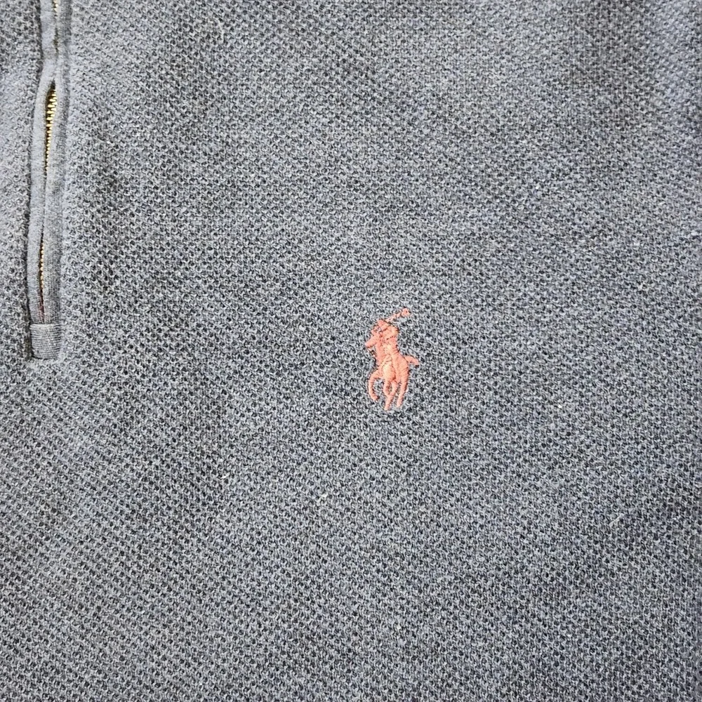 Polo Ralph Lauren Sweater Mens Medium Blue 1/4 Zip Pima Cotton Elbow Patch